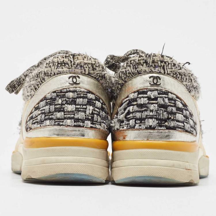 Pre Owned Chanel Multicolor Tweed and Leather Interlocking Sneakers Size 38