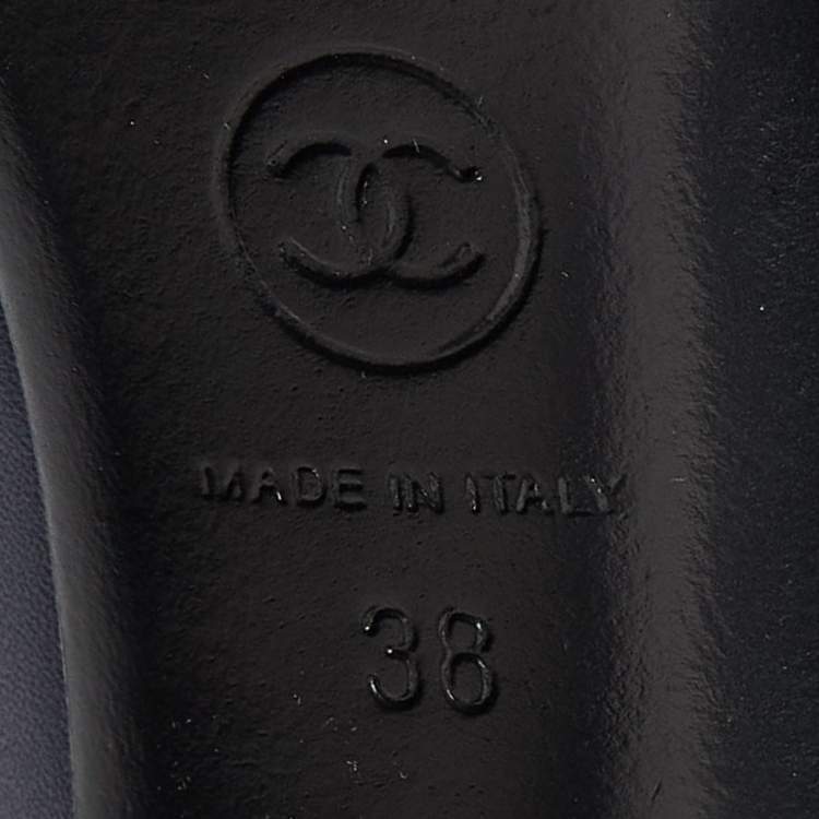 Pre Owned Chanel Blue Leather Camelia CC Platform Pumps Size 38