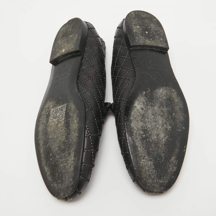 Pre Owned Chanel Black Leather Slip On Smoking Slipper Size 36