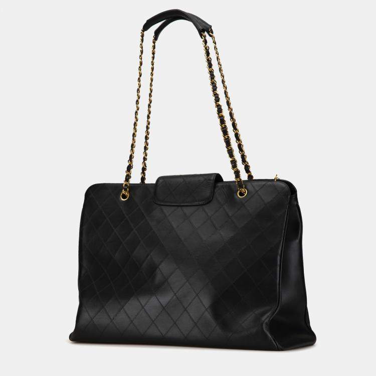 Chanel Black Leather XL Quilted Supermodel Weekender Tote Bag Chanel TLC