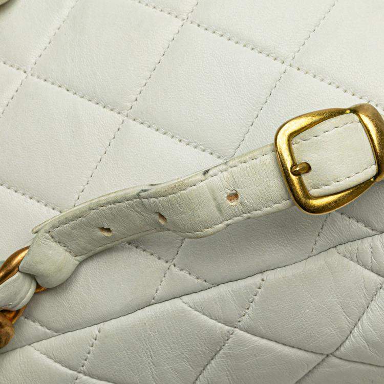 Pre Owned Chanel White Medium Quilted Lambskin Duma Backpack