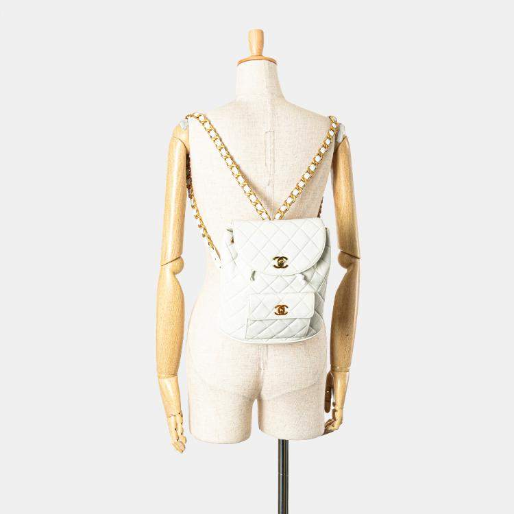 Pre Owned Chanel White Medium Quilted Lambskin Duma Backpack