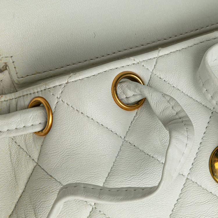 Pre Owned Chanel White Medium Quilted Lambskin Duma Backpack