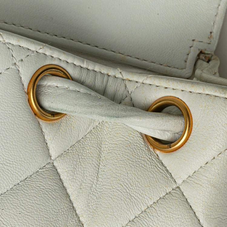 Pre Owned Chanel White Medium Quilted Lambskin Duma Backpack