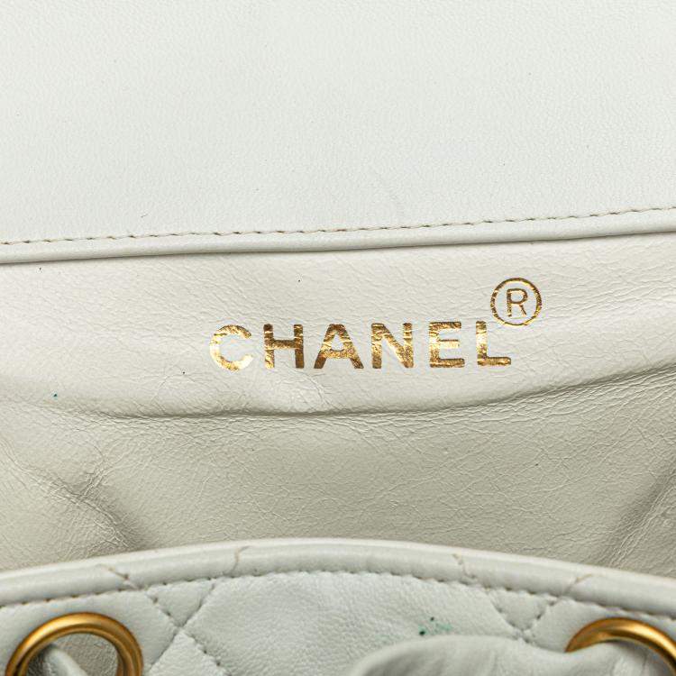 Pre Owned Chanel White Medium Quilted Lambskin Duma Backpack