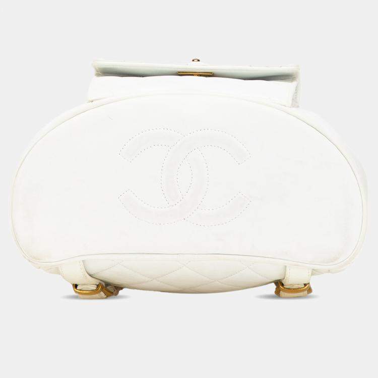 Pre Owned Chanel White Medium Quilted Lambskin Duma Backpack