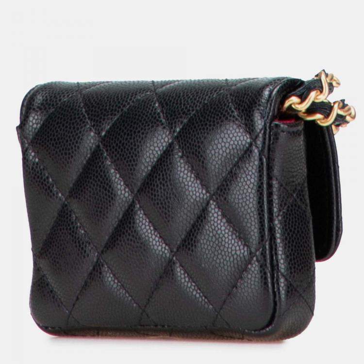 Pre Owned Chanel Quilted Caviar Twist Your Buttons Flap Chain Belt Bag