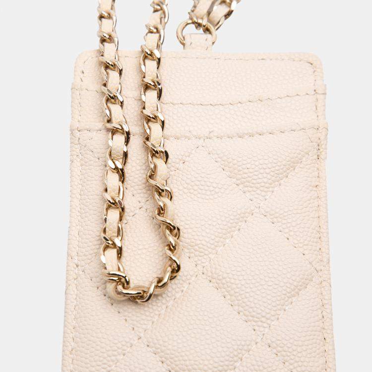 Pre Owned Chanel Beige Quilted Caviar ID Card Holder