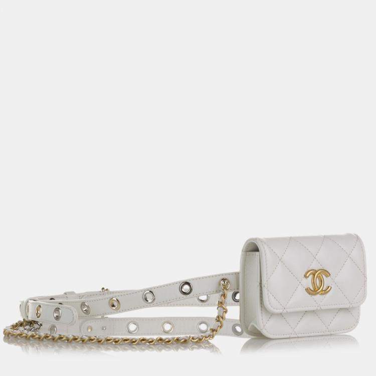 Pre Owned Chanel White Lambskin Leather Punk Chain Belt Bag