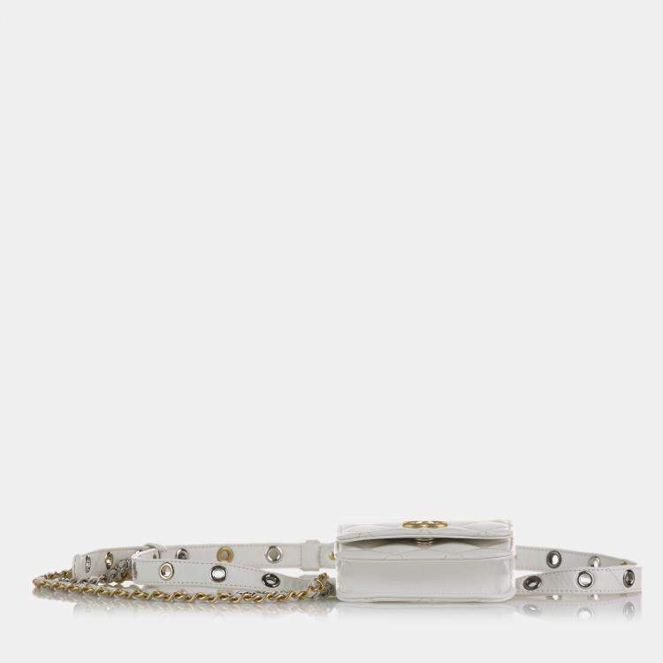 Pre Owned Chanel White Lambskin Leather Punk Chain Belt Bag