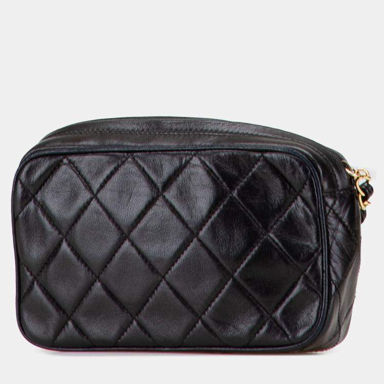 Pre Owned Chanel Black Quilted Lambskin Tassel Pouch