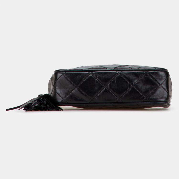 Pre Owned Chanel Black Quilted Lambskin Tassel Pouch
