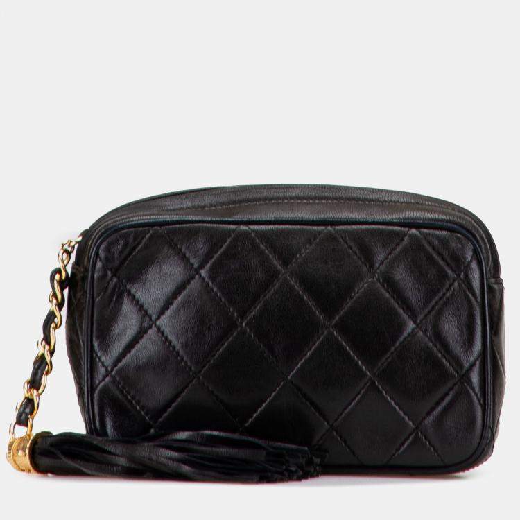 Pre Owned Chanel Black Quilted Lambskin Tassel Pouch