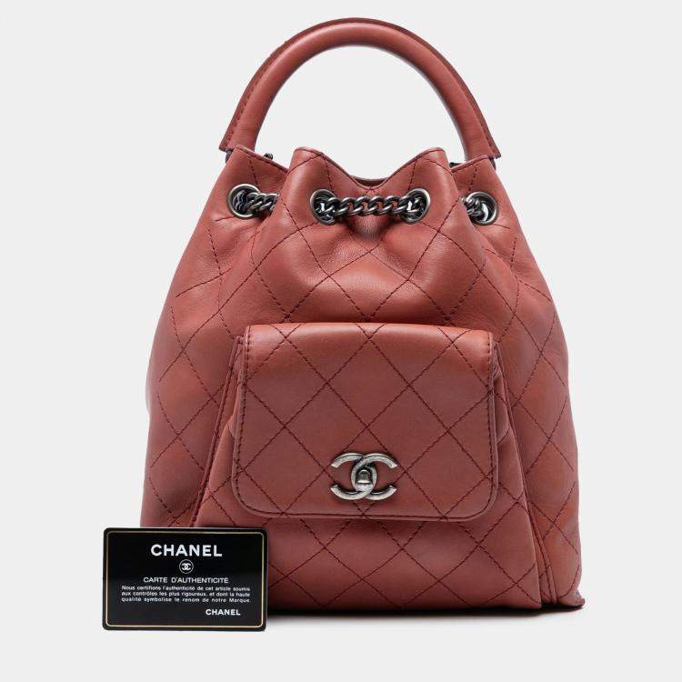 Pre Owned Drawstring Medium Stitched Calfskin Leather Backpack