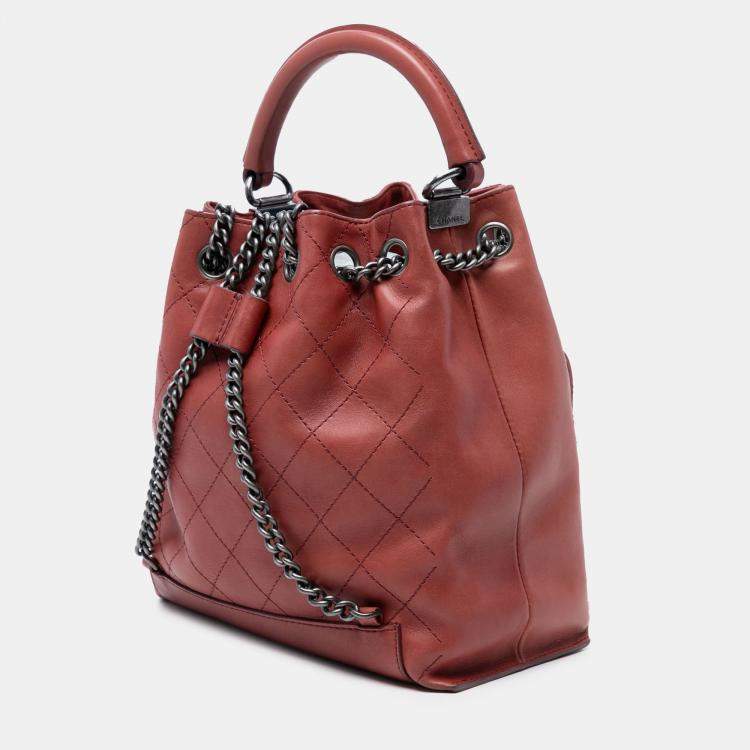 Pre Owned Drawstring Medium Stitched Calfskin Leather Backpack