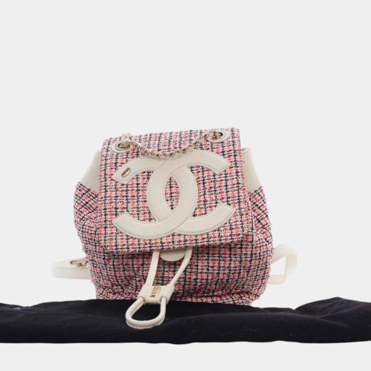 Pre Owned Chanel CC Mania Tweed Lambskin Leather Backpack