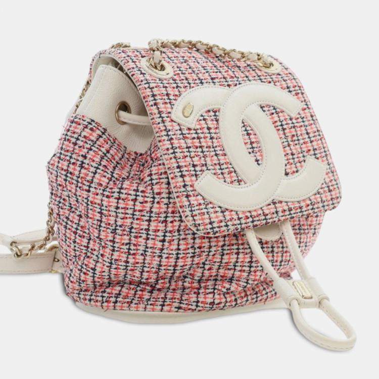 Pre Owned Chanel CC Mania Tweed Lambskin Leather Backpack