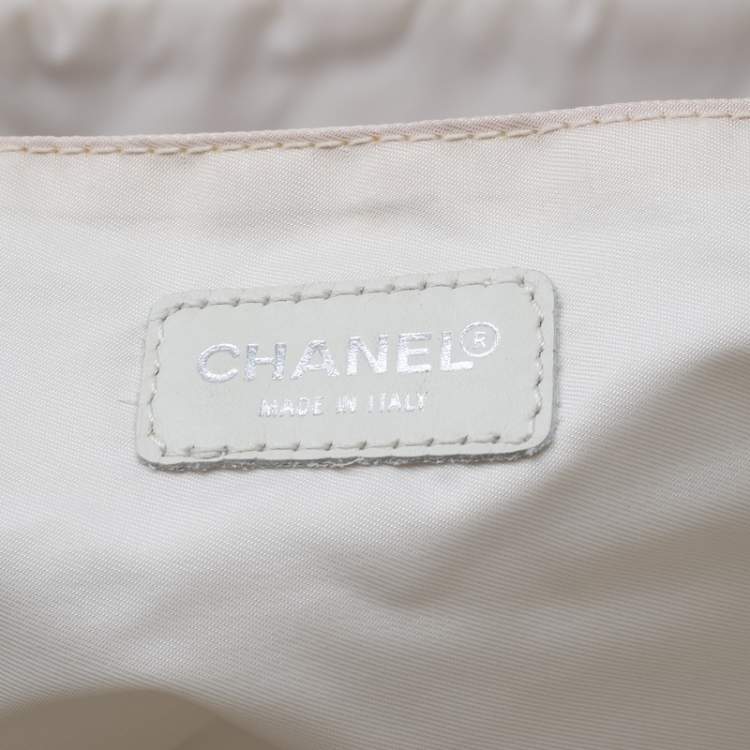 Pre Owned Chanel Beige Jacquard Travel Ligne Laptop Bag