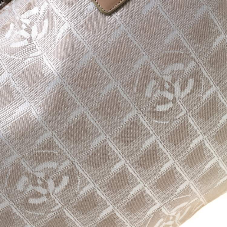 Pre Owned Chanel Beige Jacquard Travel Ligne Laptop Bag