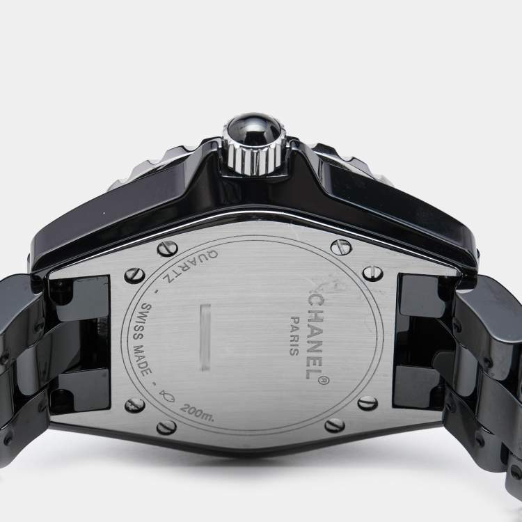 Pre Owned Chanel Black Ceramic Stainless Steel Diamond J12 H0949 Women's Wristwatch 33 mm