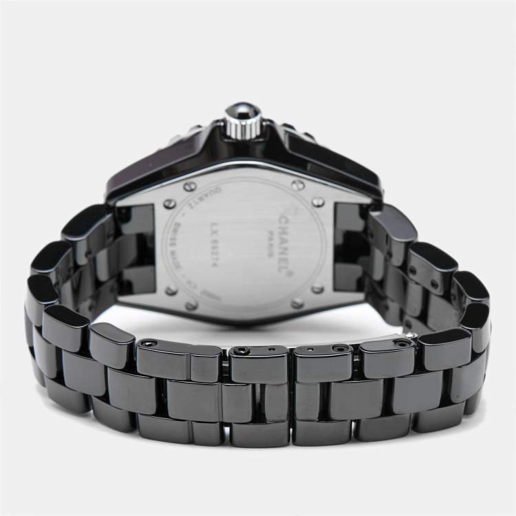 Pre Owned Chanel Black Ceramic Stainless Steel Diamond J12 H0949 Women's Wristwatch 33 mm