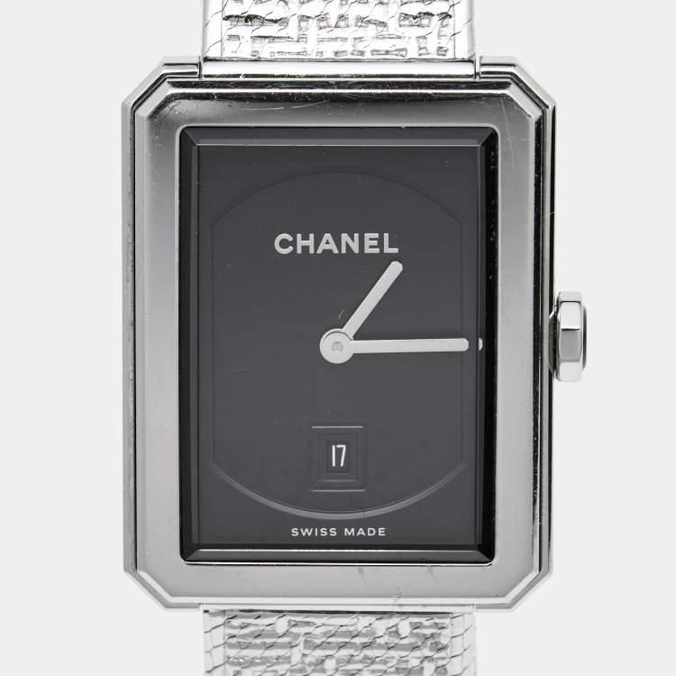 Pre Owned Chanel Blck Stainless Steel Boy-Friend Tweed H4878 Women's Wristwatch 26.70 mm