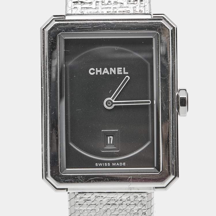 Pre Owned Chanel Blck Stainless Steel Boy-Friend Tweed H4878 Women's Wristwatch 26.70 mm