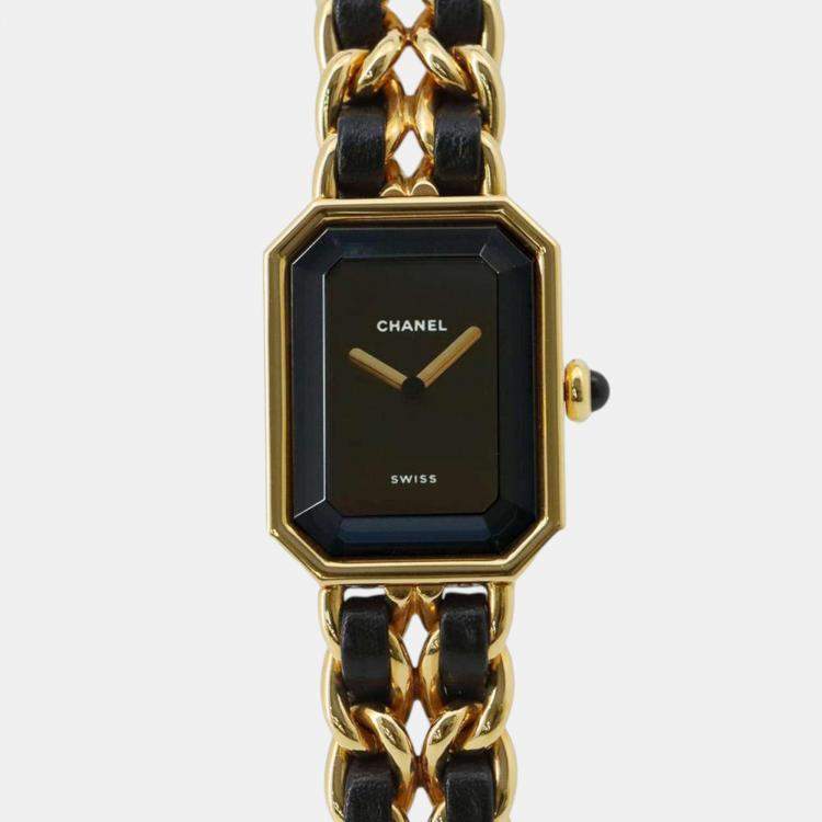 Chanel Gold Plated Leather Black Dial Premiere Watch 20 mm