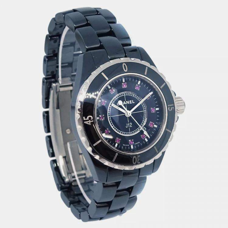 Pre Owned Chanel Black Stainless Steel Ceramic J12 H1634 Quartz Women's Wristwatch 33 mm