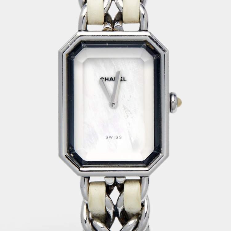 Pre Owned Chanel Mother of Pearl Stainless Steel Leather Premiere H1639 Women's Wristwatch 20mm 