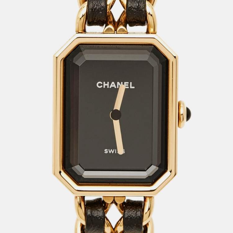 Pre Owned Chanel Black Gold Plated Stainless Steel Leather Premiere H6951 Women's Wristwatch 20 mm