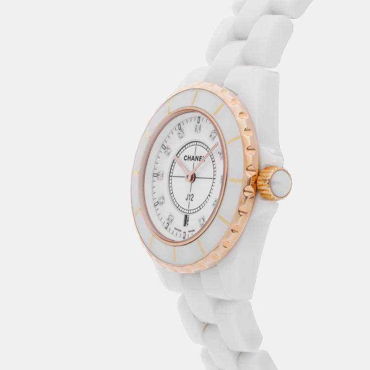 Pre Owned Chanel J12 H2181 Quartz Ceramic Diamond Dial Women's Wristwatch 33mm
