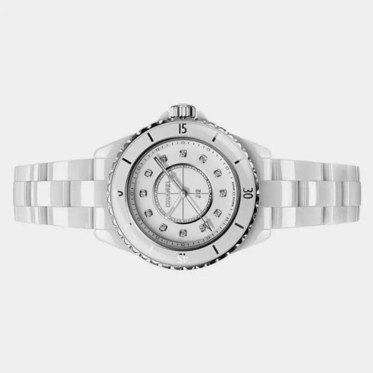 Pre Owned Chanel White Ceramic J12 H5703 Quartz Women's Wristwatch 34 mm