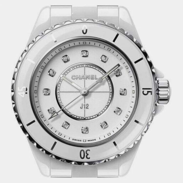 Pre Owned Chanel White Ceramic J12 H5703 Quartz Women's Wristwatch 34 mm
