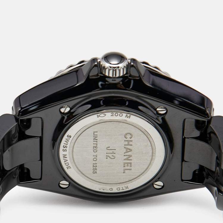 Pre Owned Chanel Black Ceramic Stainless Steel J12 Electro H7121 Limited To 1255 Women's Wristwatch 33 mm