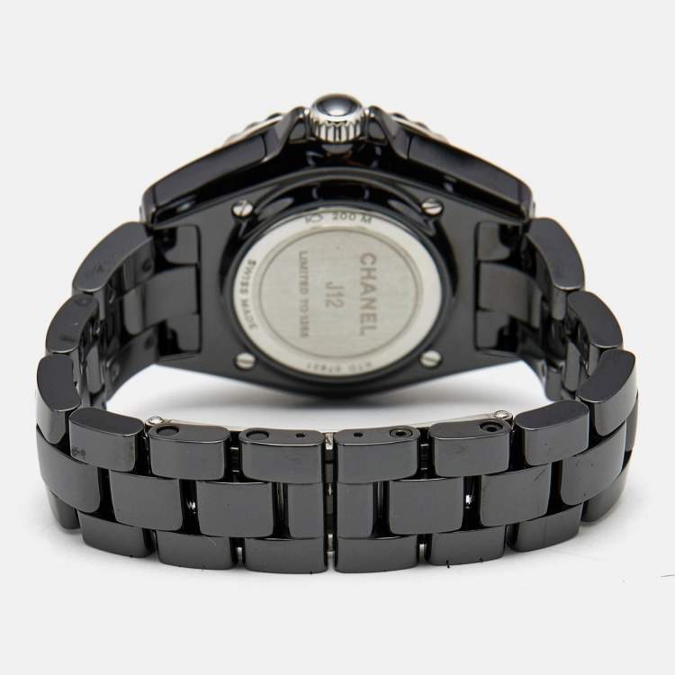 Pre Owned Chanel Black Ceramic Stainless Steel J12 Electro H7121 Limited To 1255 Women's Wristwatch 33 mm