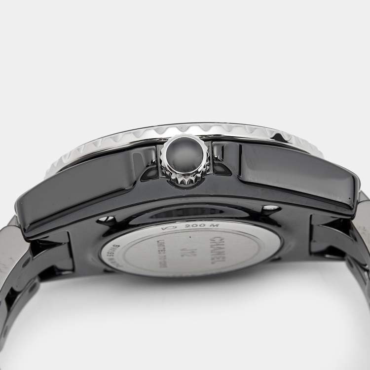 Pre Owned Chanel Black Ceramic Stainless Steel J12 Electro H7121 Limited To 1255 Women's Wristwatch 33 mm