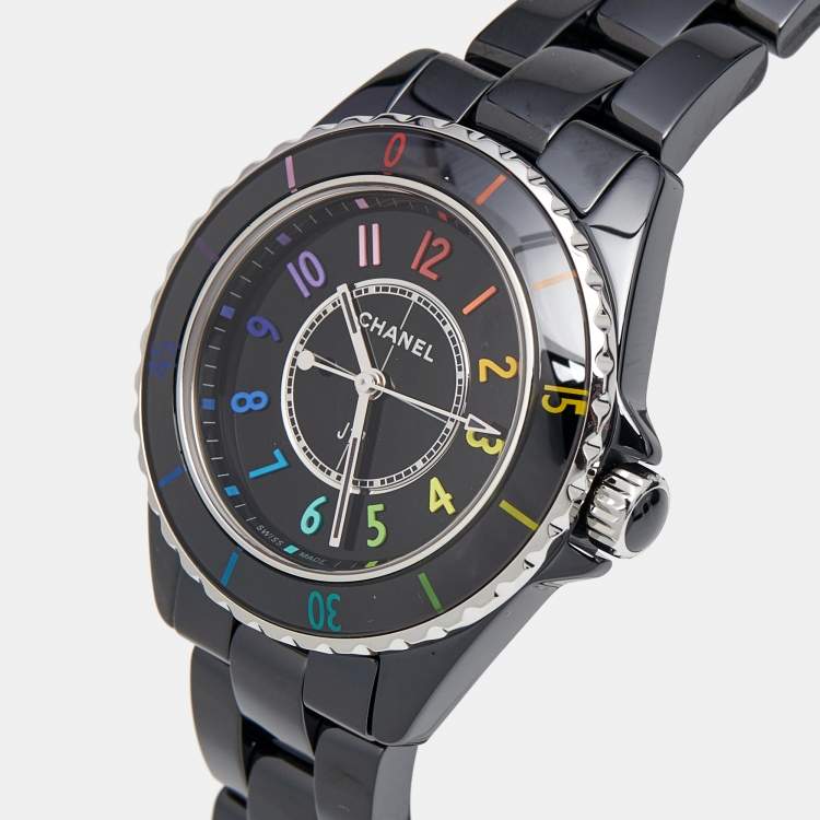 Pre Owned Chanel Black Ceramic Stainless Steel J12 Electro H7121 Limited To 1255 Women's Wristwatch 33 mm
