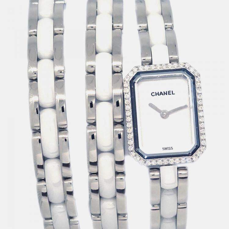 Pre Owned Chanel Premiere Triple Bracelet H3059 Quartz Watch Ceramic SS Diamond 15 x 20 mm