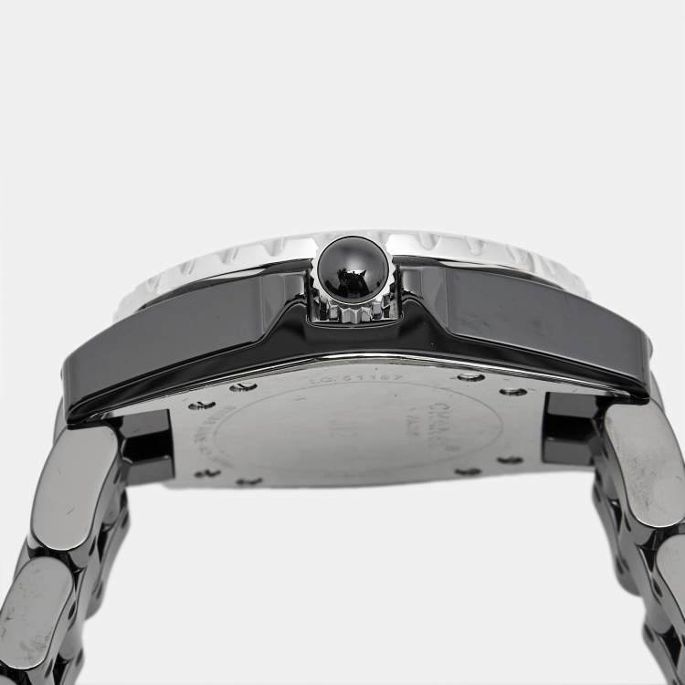 Pre Owned Chanel Black Ceramic Stainless Steel Diamond J12 H0949 Women's Wristwatch 33 mm