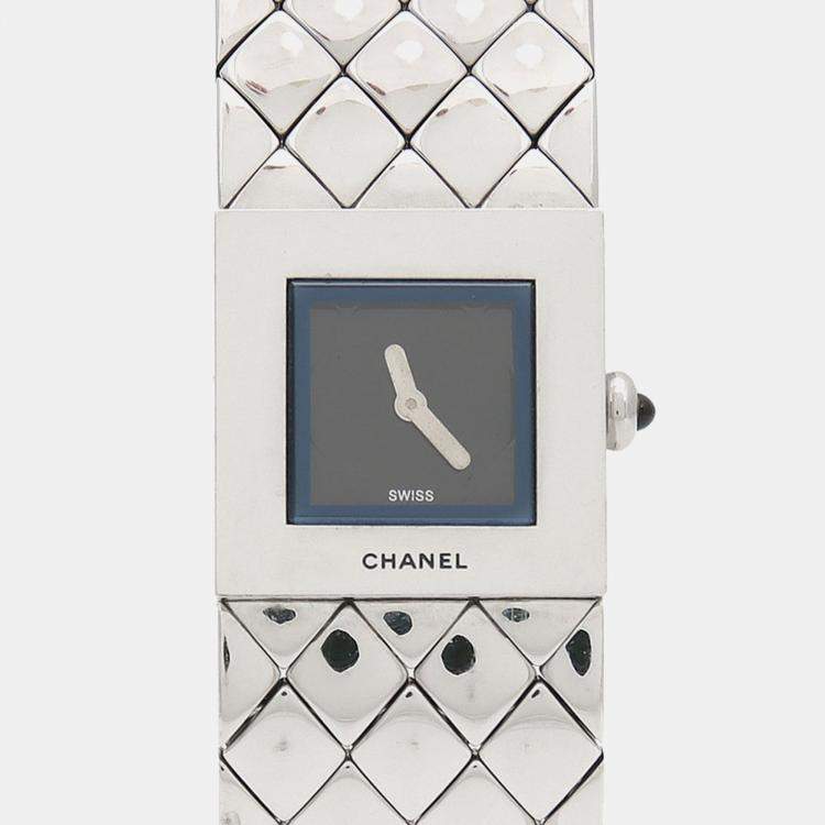 Pre Owned Chanel Matelasse Quartz Black Stainless Steel Women's Wristwatch 19 mm