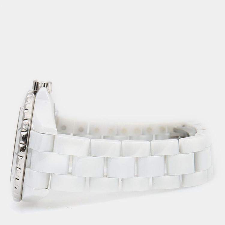 Pre Owned Chanel J12 H3442 Quartz Ceramic Stainless Steel Womens Wristwatch 34 mm