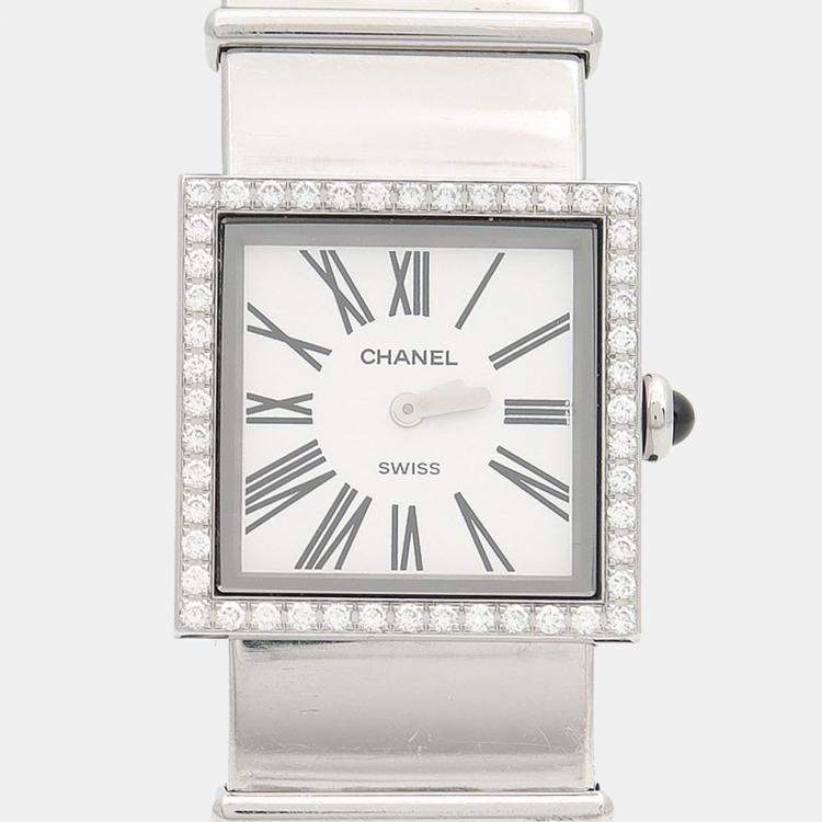 Pre Owned Chanel Mademoiselle Quartz Diamond Stainless Steel Women's Wristwatch 22.5 mm