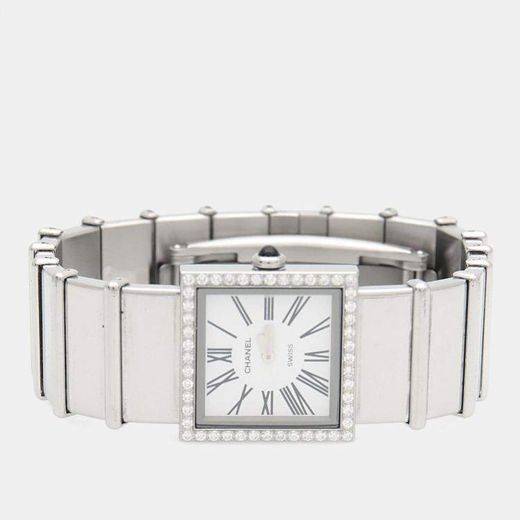 Pre Owned Chanel Mademoiselle Quartz Diamond Stainless Steel Women's Wristwatch 22.5 mm