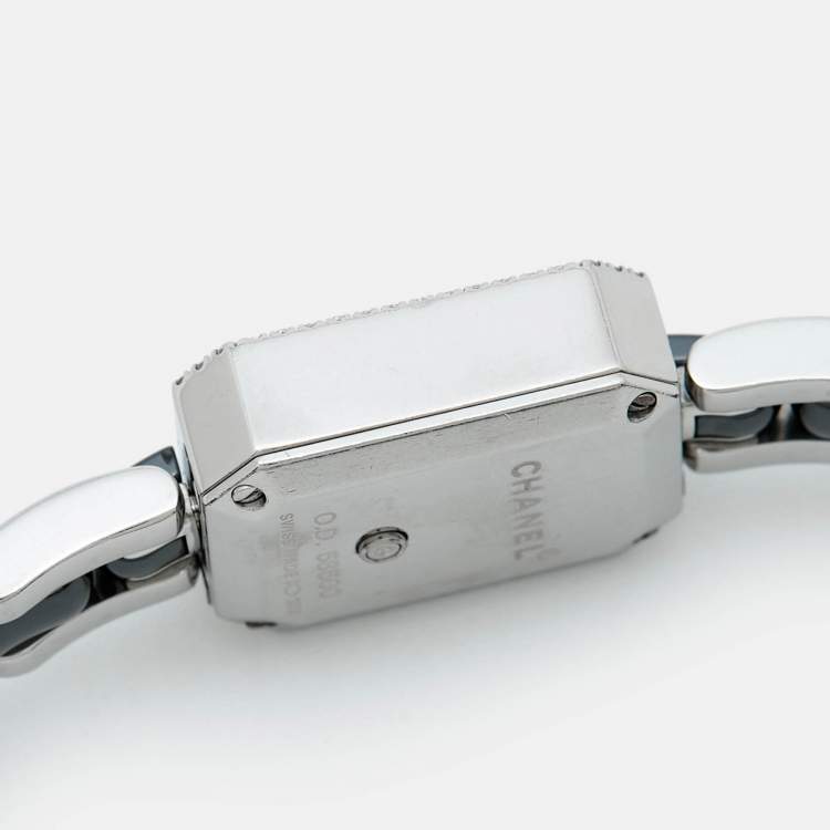 Pre Owned Chanel Premiere H3058 Black Dial Ceramic Stainless Steel Diamond Women's Wristwatch 15 mm