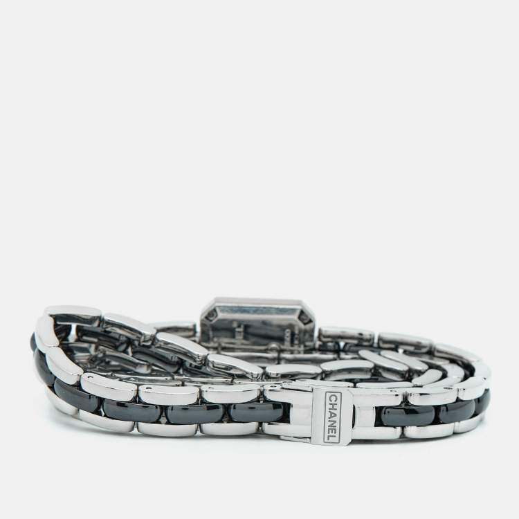 Pre Owned Chanel Premiere H3058 Black Dial Ceramic Stainless Steel Diamond Women's Wristwatch 15 mm
