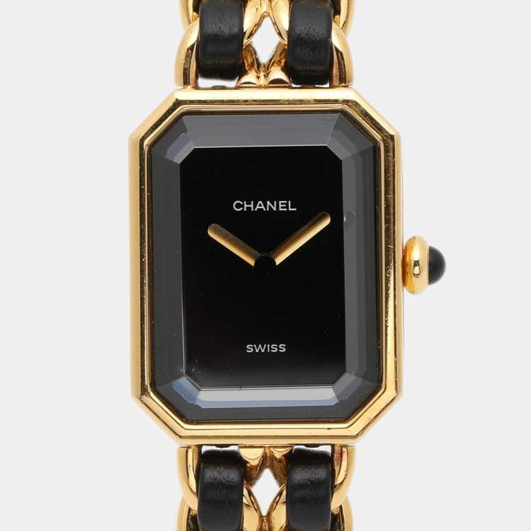 Pre Owned Chanel Black Gold Plated Stainless Steel Leather Premiere H6951 Women's Wristwatch 20 mm