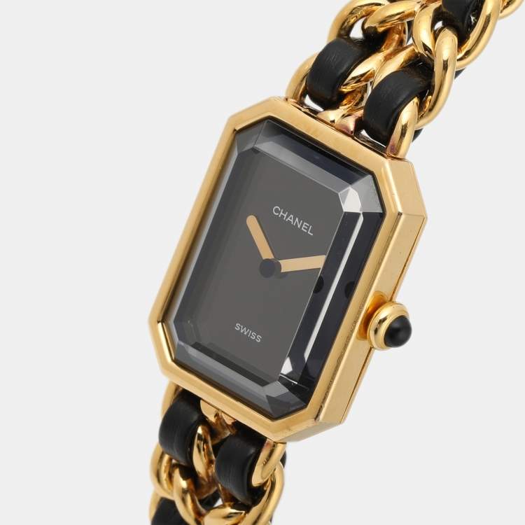 Pre Owned Chanel Black Gold Plated Stainless Steel Leather Premiere H6951 Women's Wristwatch 20 mm