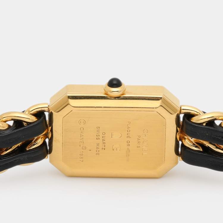 Pre Owned Chanel Black Gold Plated Stainless Steel Leather Premiere H6951 Women's Wristwatch 20 mm