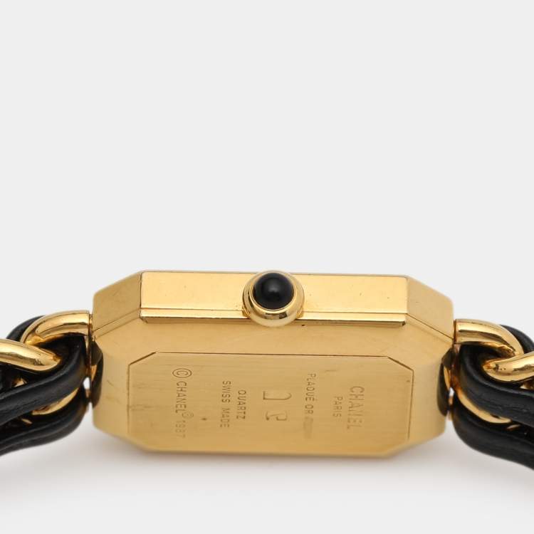 Pre Owned Chanel Black Gold Plated Stainless Steel Leather Premiere H6951 Women's Wristwatch 20 mm